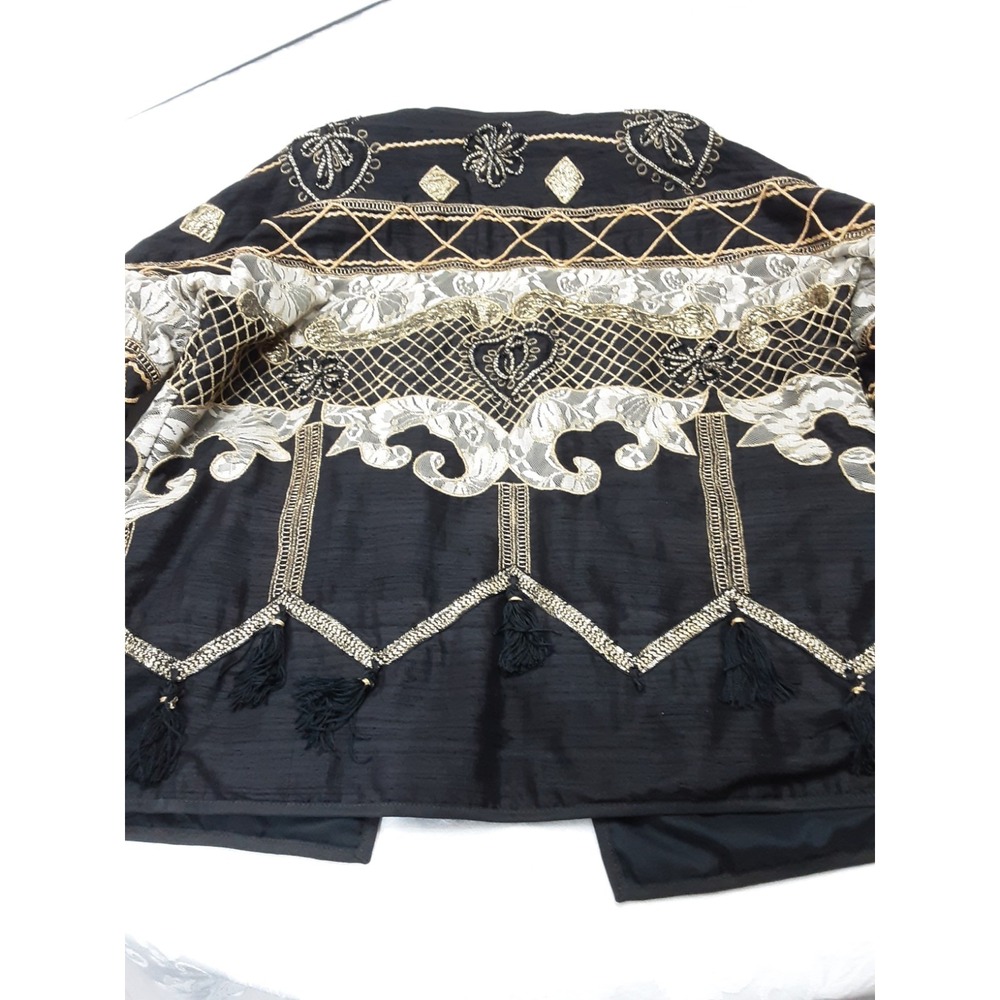 JA Resort Jacket Black Gold Embellished Women Sz Medium Open Lined Oversized